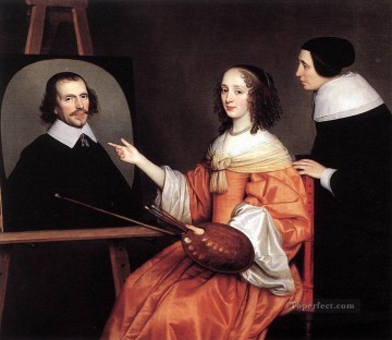  Noche Pintura - Margareta Maria De Roodere y sus padres durante la noche a la luz de las velas Gerard van Honthorst